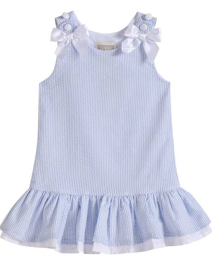 Light Blue Seersucker Ruffle Dress - Lil Cactus