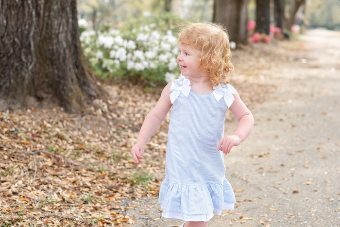 Light Blue Seersucker Ruffle Dress - Lil Cactus