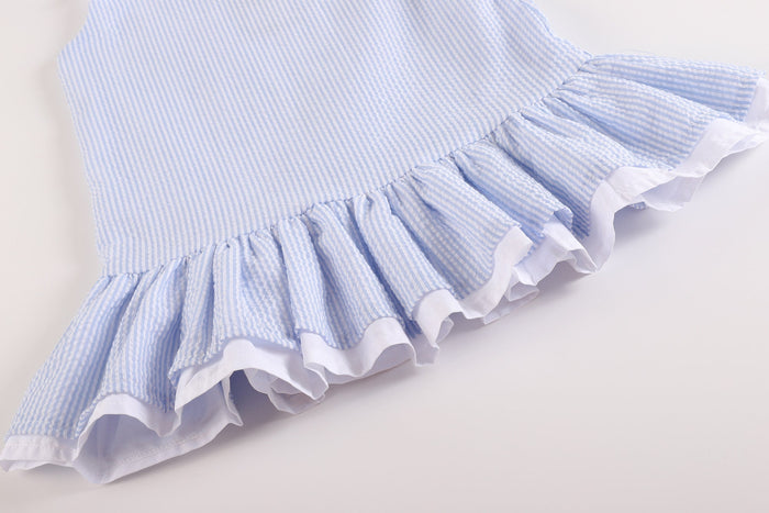 Light Blue Seersucker Ruffle Dress - Lil Cactus