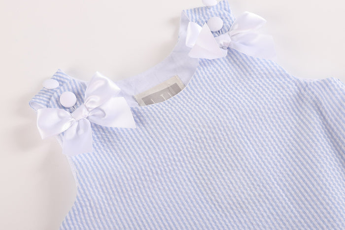 Light Blue Seersucker Ruffle Dress - Lil Cactus