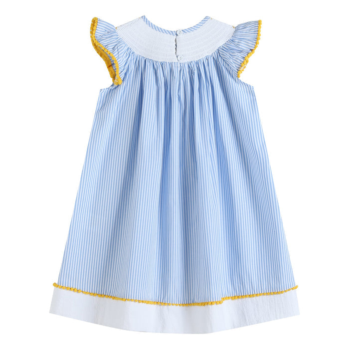 Light Bue Striped Lemons Smocked Bishop Dress - Lil Cactus
