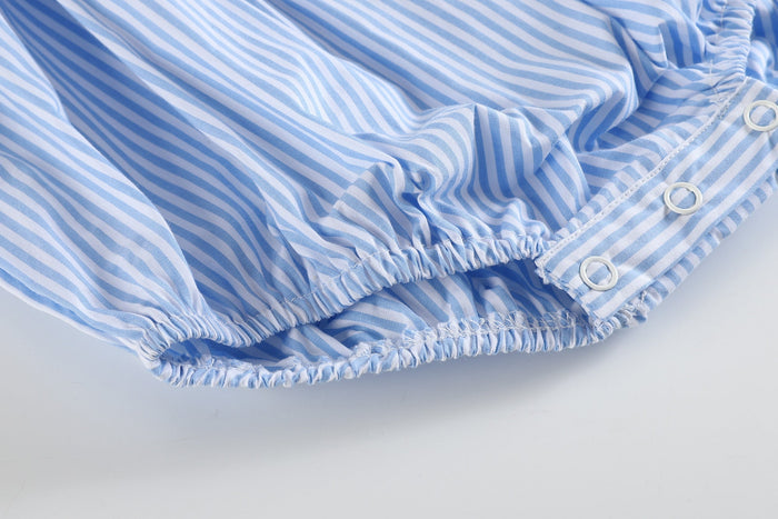 Light Blue Striped Lemons Smocked Ruffle Romper - Lil Cactus