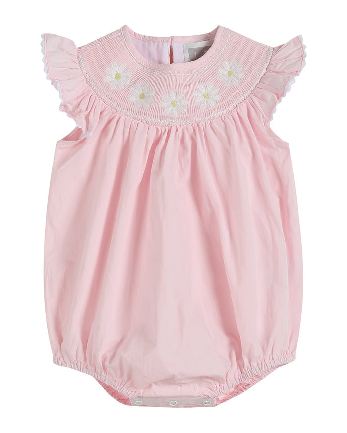 Light Pink Daisy Smocked Ruffle Romper - Lil Cactus