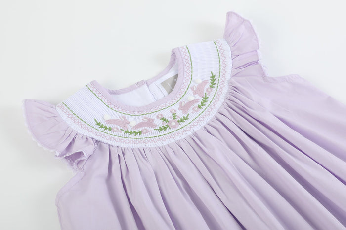 Light Purple Bunnies Smocked Bishop Dress - Lil Cactus