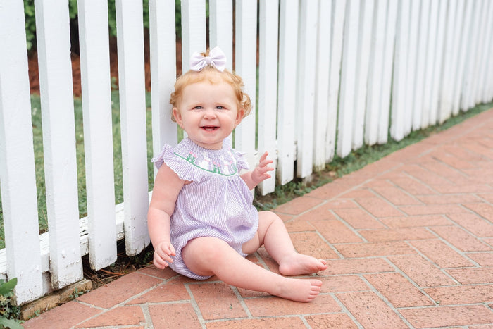 Light Purple Seersucker Bunny Smocked Romper - Lil Cactus