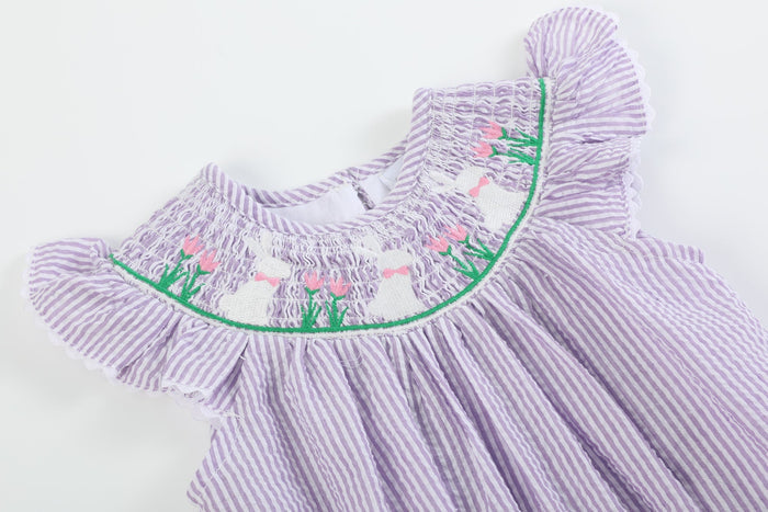 Light Purple Seersucker Bunny Smocked Romper - Lil Cactus