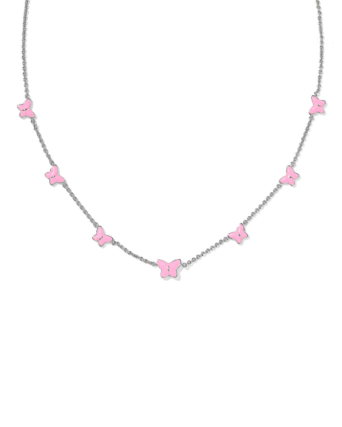 Lillia Butterfly Strand Necklace in Silver Pink Enamel