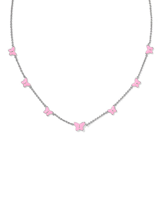 Lillia Butterfly Strand Necklace in Silver Pink Enamel