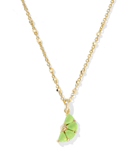 Lime Short Pendant Necklace in Gold Lime Green Glass
