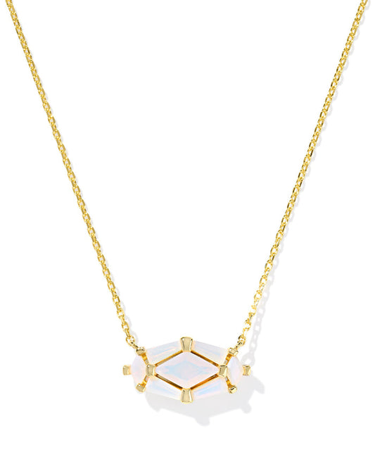 Lindy Rae Elisa Pendant Necklace in Gold White Opalite Crystal