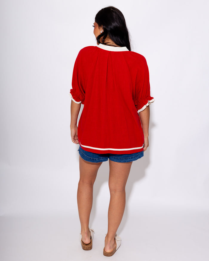 Linen Top with Contrast Trim