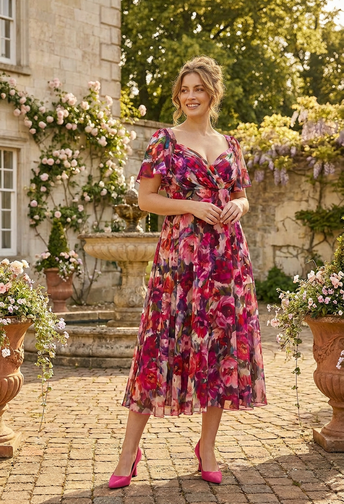 Liz Bolero Wrap Bodice Curve+ Midi Dress