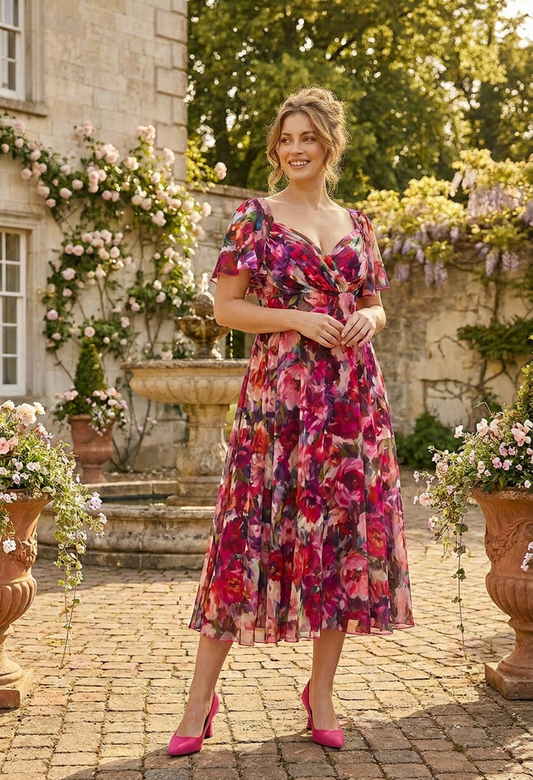 Liz Bolero Wrap Bodice Curve+ Midi Dress