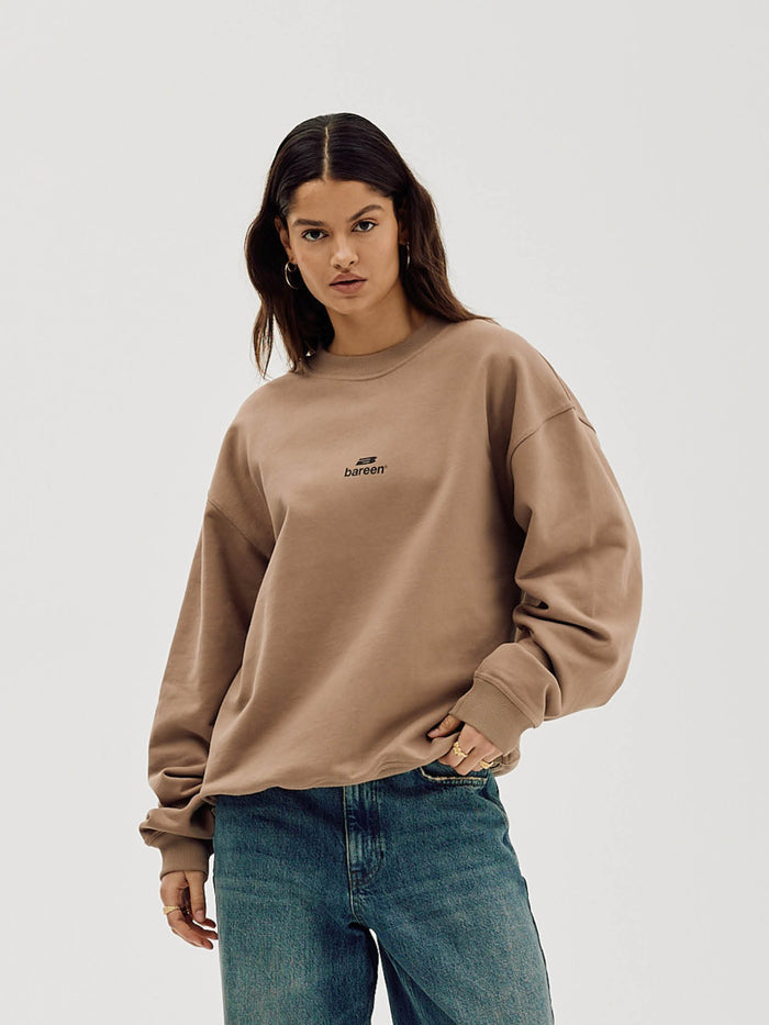 Logo Oversize Crewneck, Women - Mocha