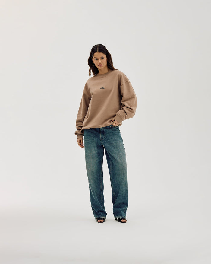 Logo Oversize Crewneck, Women - Mocha