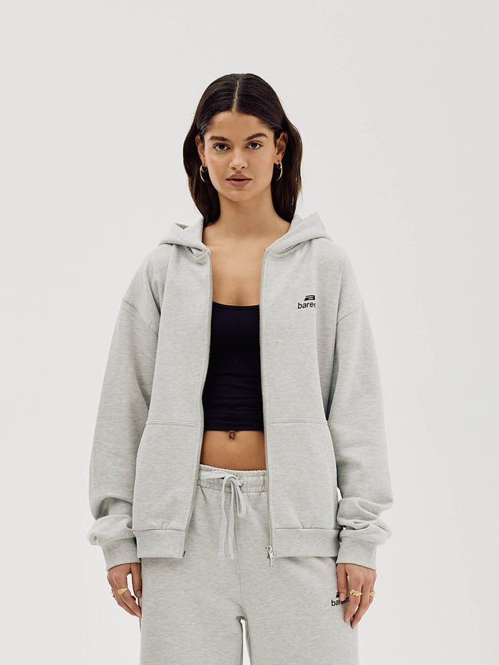 Logo Oversize Zip Hoodie, Women - Cloudy Grey