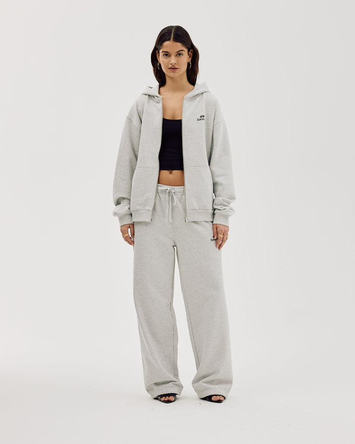 Logo Oversize Zip Hoodie, Women - Cloudy Grey