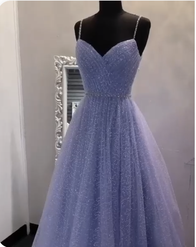 Long Prom Dress 2022 Long Sparkly Stars Spaghetti Strap Tulle