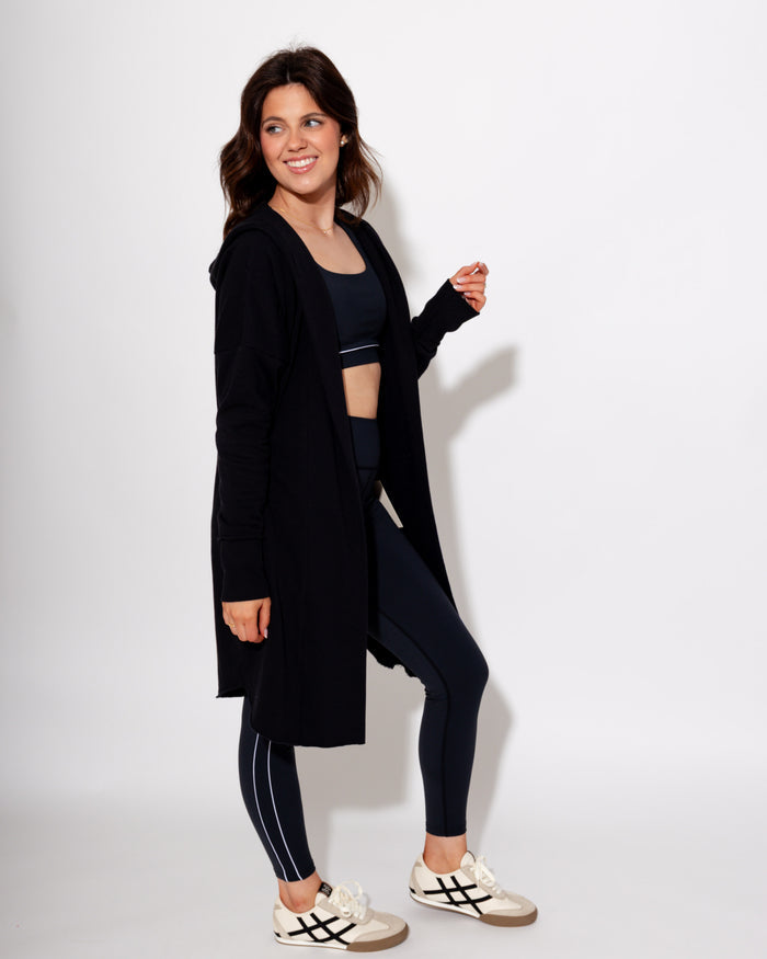 Longline Hoodie Cardigan in Black