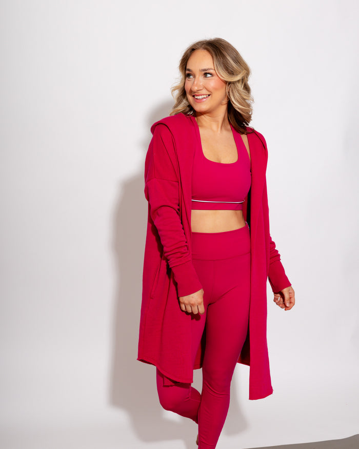 Longline Hoodie Cardigan in Plum Pink