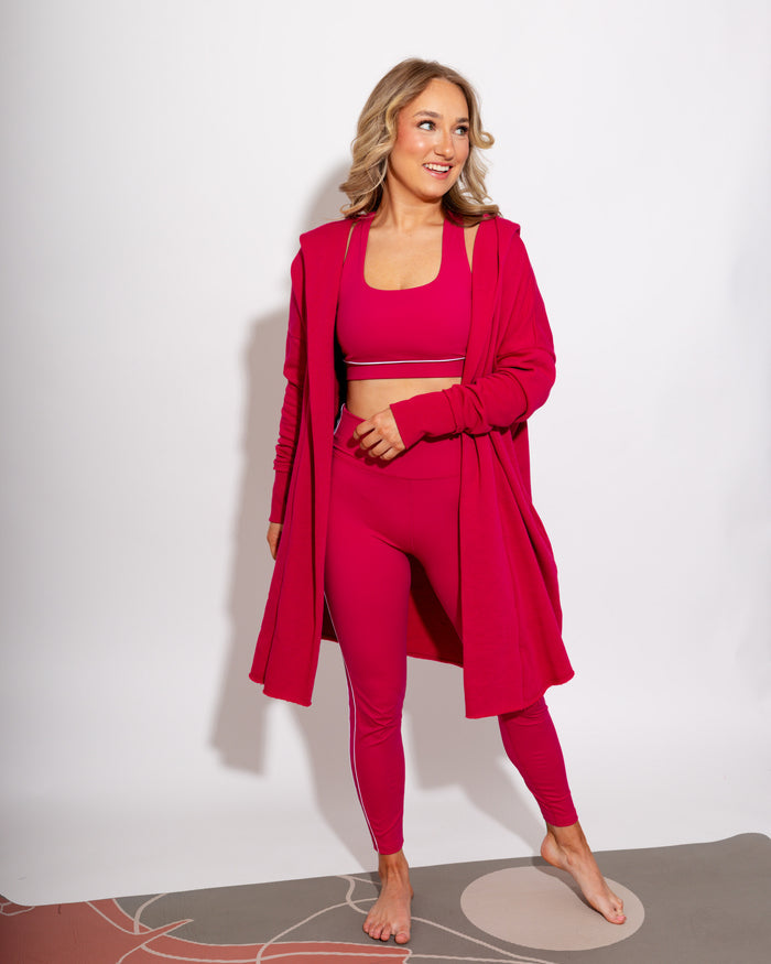 Longline Hoodie Cardigan in Plum Pink