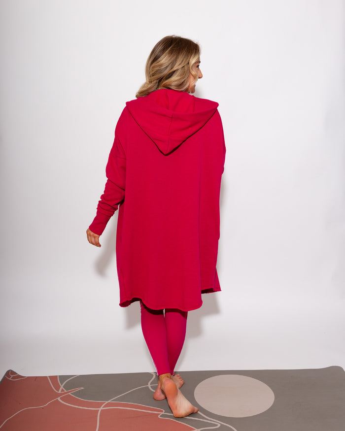 Longline Hoodie Cardigan in Plum Pink