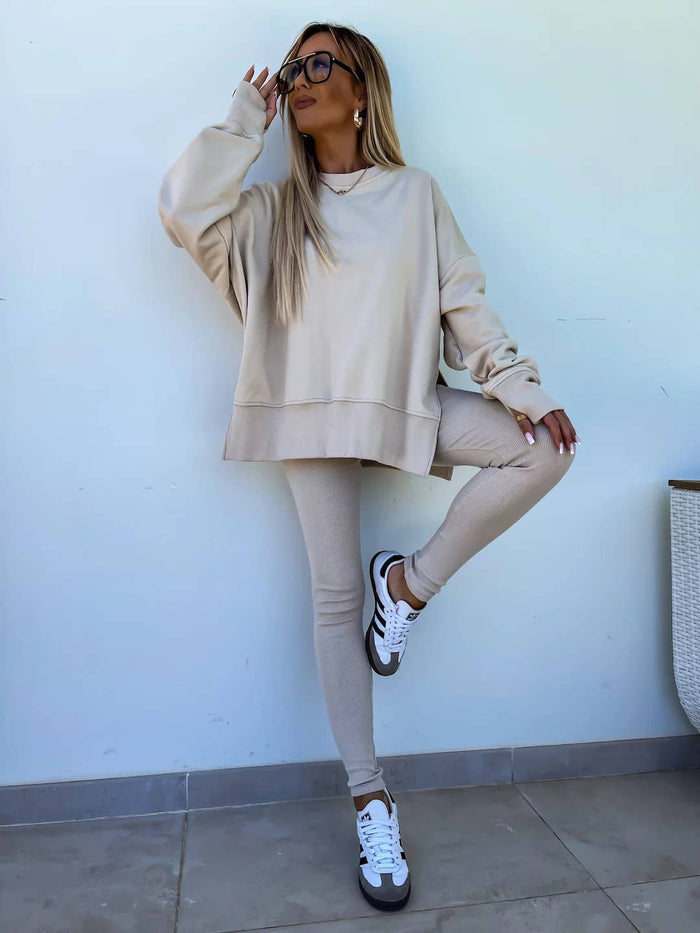 Loose Sweatshirt and Slim Pants Set