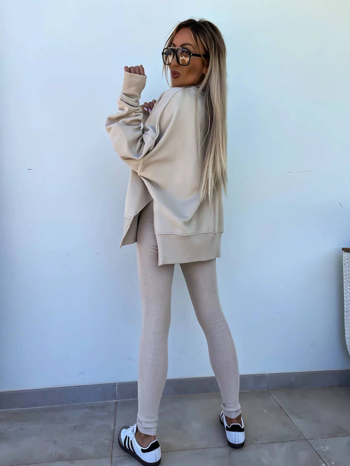 Loose Sweatshirt and Slim Pants Set