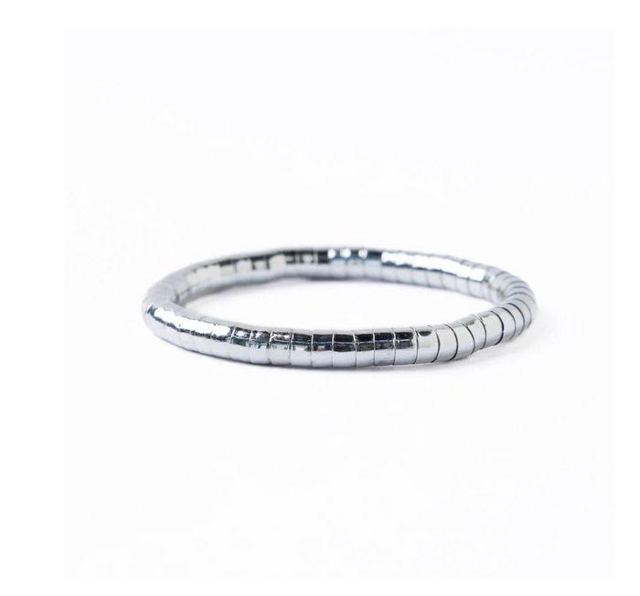 Lucille Round Bead Stretch Bracelet in Silver