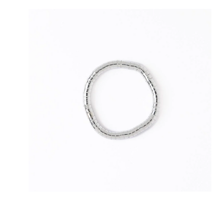 Lucille Round Bead Stretch Bracelet in Silver