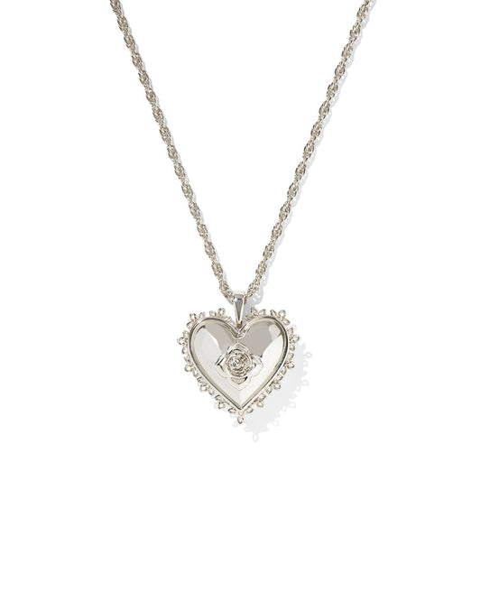 Mallory Rose Locket Short Pendant Necklace in Rhodium Metal