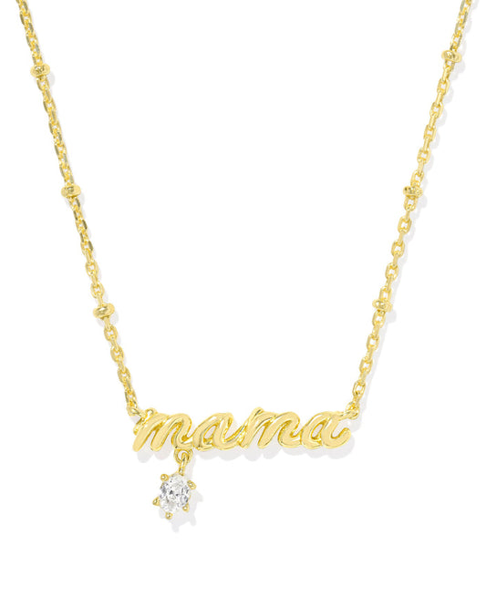 Mama Crystal Pendant Necklace in Gold Metal