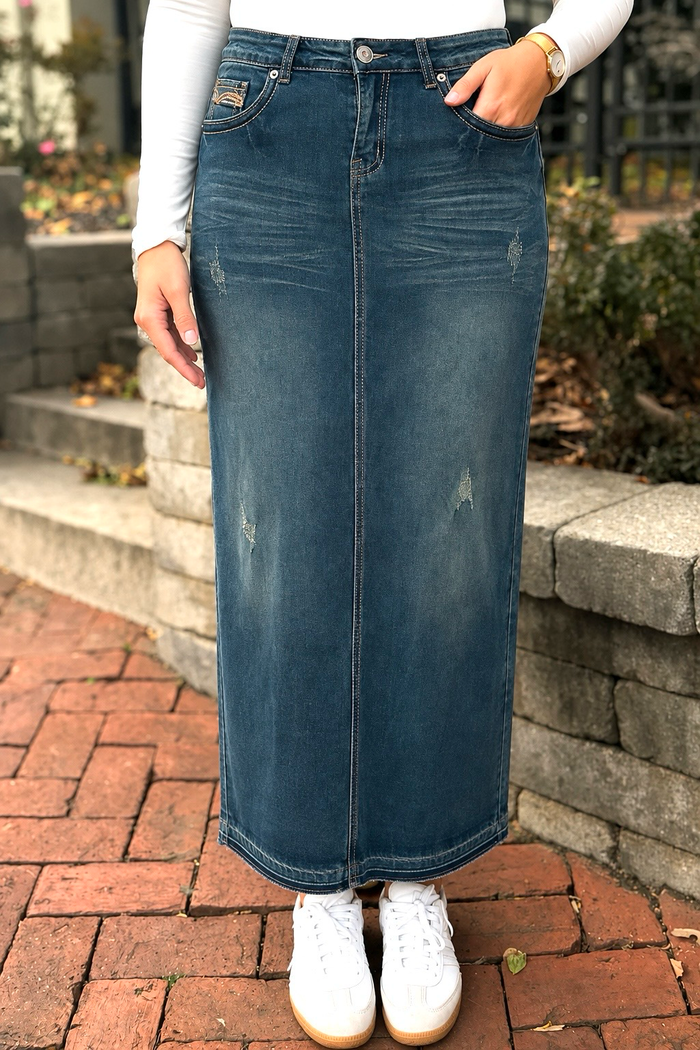 Megan Denim Maxi Skirt in Vintage Wash
