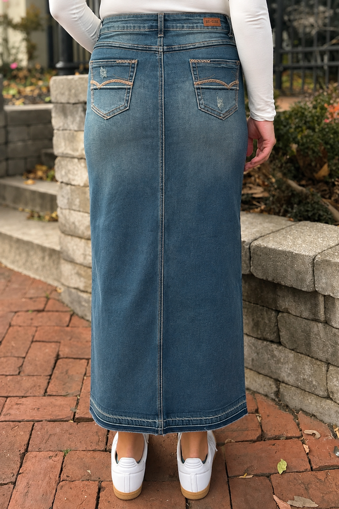 Megan Denim Maxi Skirt in Vintage Wash