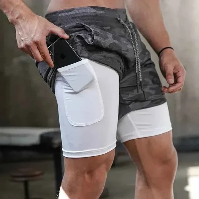 Men Workout Plus Size Shorts 5" Gym Quick Dry 2 in 1 Running Shorts with Phone Pockets - Allen-Fitness