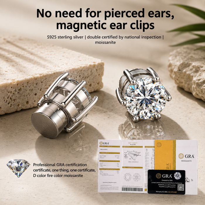 Men's 1 Carat Moissanite Magnetic Ear Clip – Sterling Silver 925
