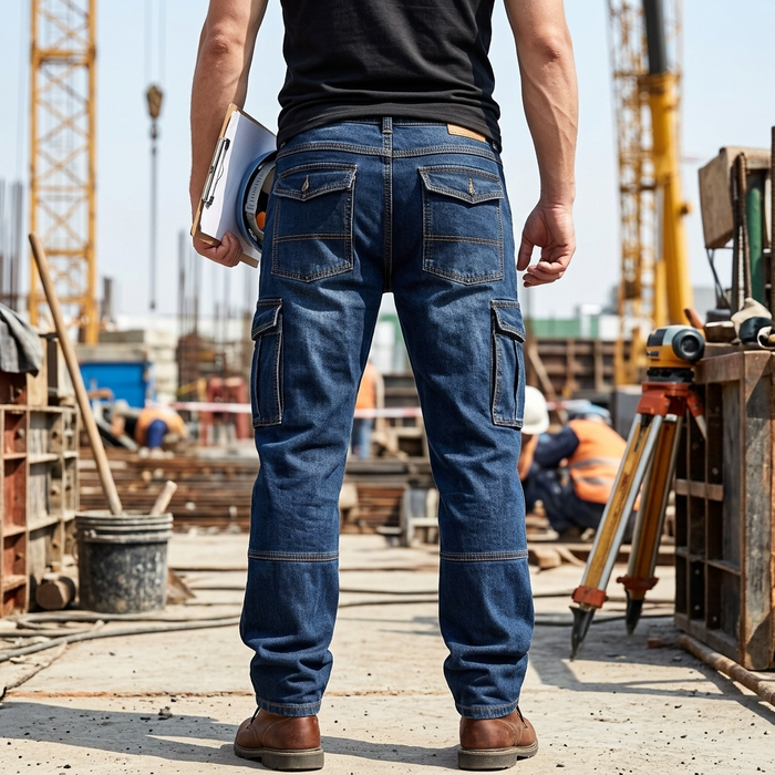 Men's 100% Cotton Straight-Leg Jeans  Overalls – Multi-Pocket Stone Wash