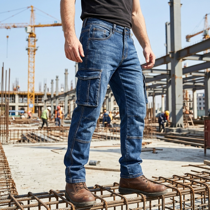 Men's 100% Cotton Straight-Leg Jeans  Overalls – Multi-Pocket Stone Wash