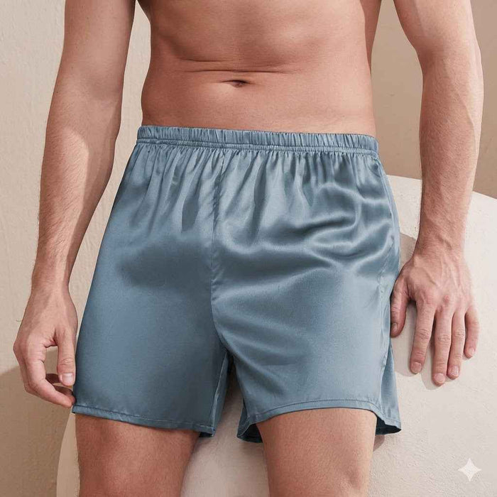 Men's 100% Mulberry Silk Boxer Shorts – Breathable Mid-Waist Elastic Sleepwear