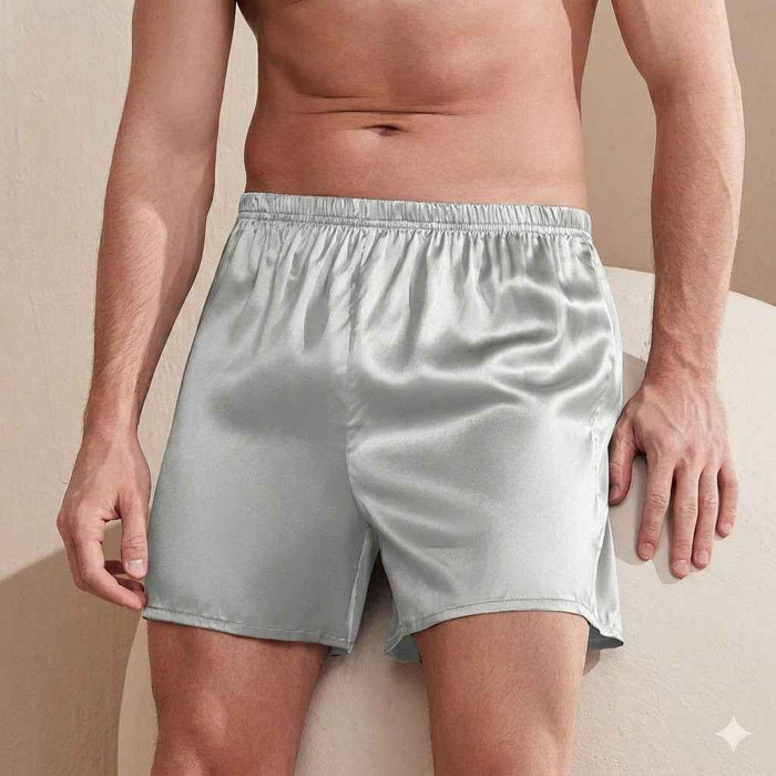 Men's 100% Mulberry Silk Boxer Shorts – Breathable Mid-Waist Elastic Sleepwear