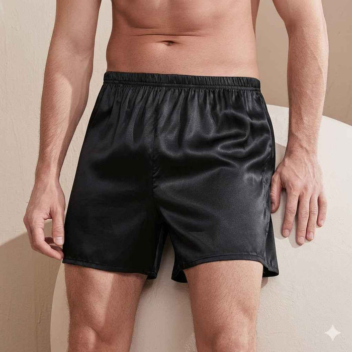 Men's 100% Mulberry Silk Boxer Shorts – Breathable Mid-Waist Elastic Sleepwear
