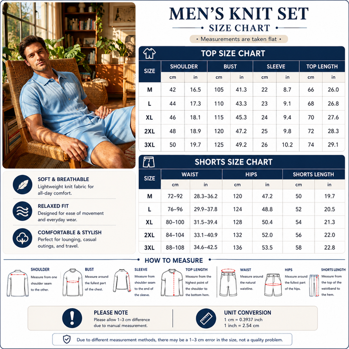 Men’s 100% Viscose Knitwear Set – Breathable Short Sleeve Shirt & Shorts Two-Piece Outfit with Lightweight Comfort & Casual Street Style