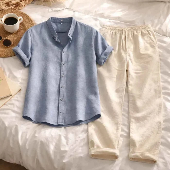 Men's 3D Printed Short Sleeve Shirt & Pants Set – Casual Loose Fit Lapel Summer Two-Piece Outfit, S–4XL, 38 Designs