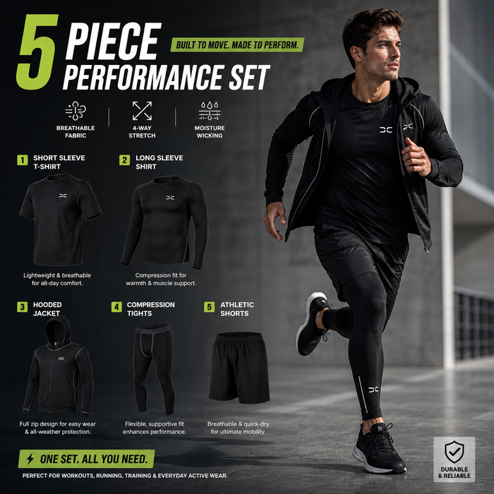 Men's 5-Piece Patchwork Jacket Athletic Workout Set