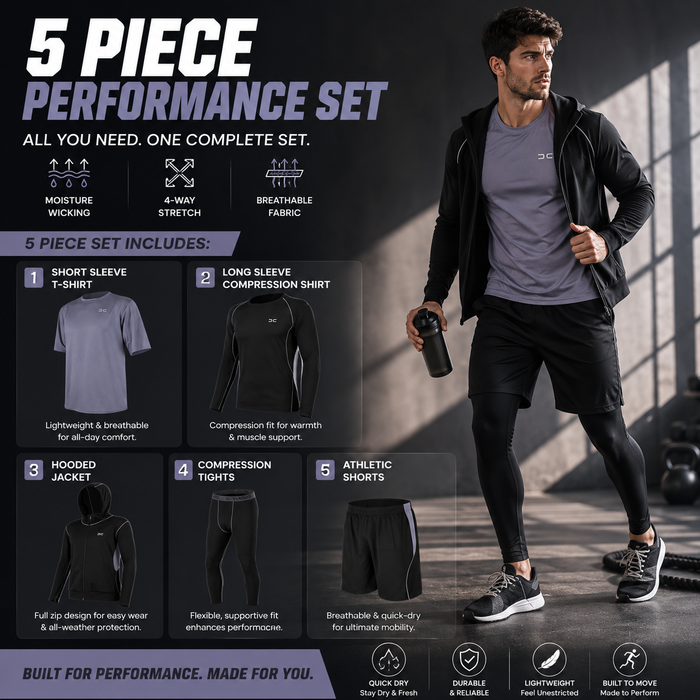Men's 5-Piece Patchwork Jacket Athletic Workout Set