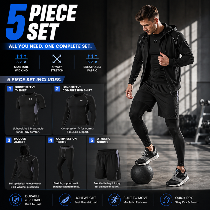 Men's 5-Piece Patchwork Jacket Athletic Workout Set