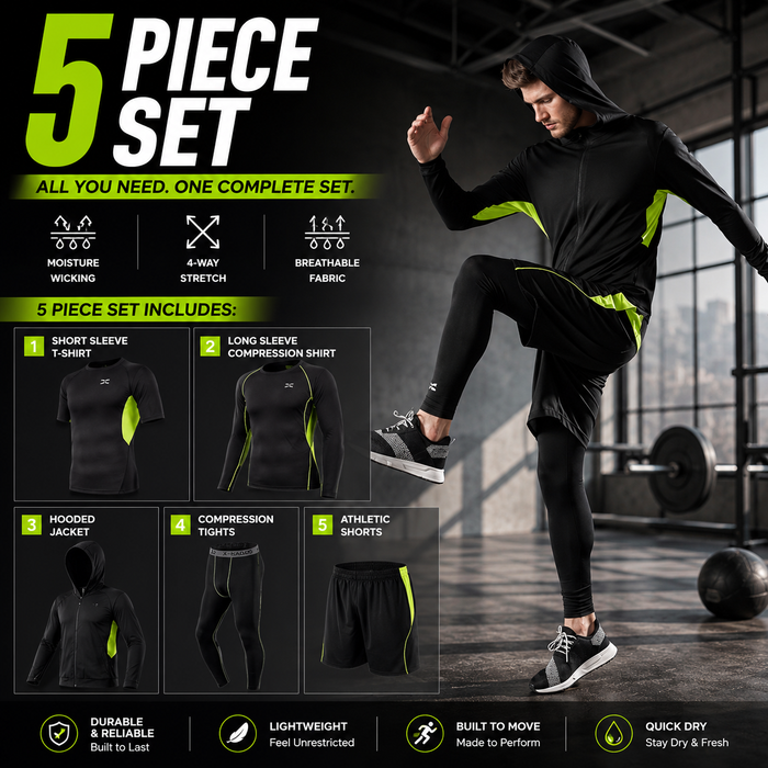Men's 5-Piece Patchwork Jacket Athletic Workout Set