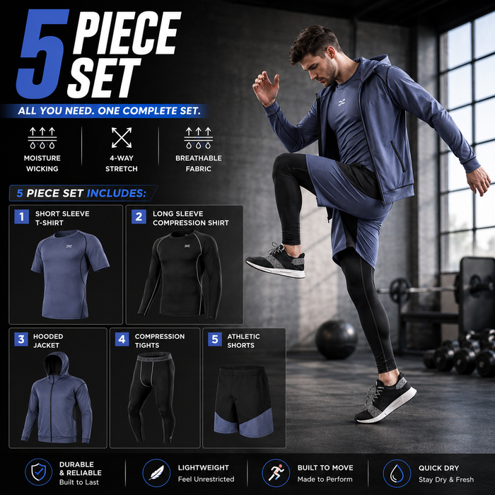 Men's 5-Piece Patchwork Jacket Athletic Workout Set