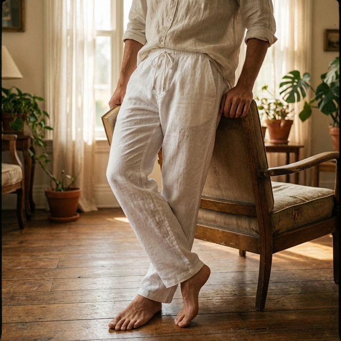 Men’s 70% Cotton Casual Trousers – Breathable Straight Leg Pants with Relaxed Fit, Adjustable Belt & Everyday Comfort Style