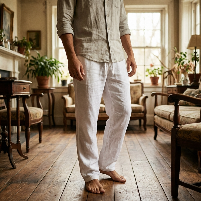 Men’s 70% Cotton Casual Trousers – Breathable Straight Leg Pants with Relaxed Fit, Adjustable Belt & Everyday Comfort Style